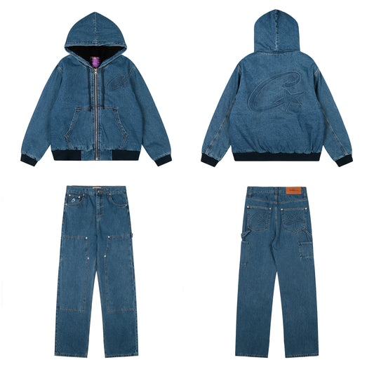 Corteiz Denim Hooded Jacket Set